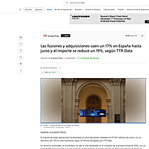 Las fusiones y adquisiciones caen un 17% en Espaa hasta junio y el importe se reduce un 19%, segn TTR Data